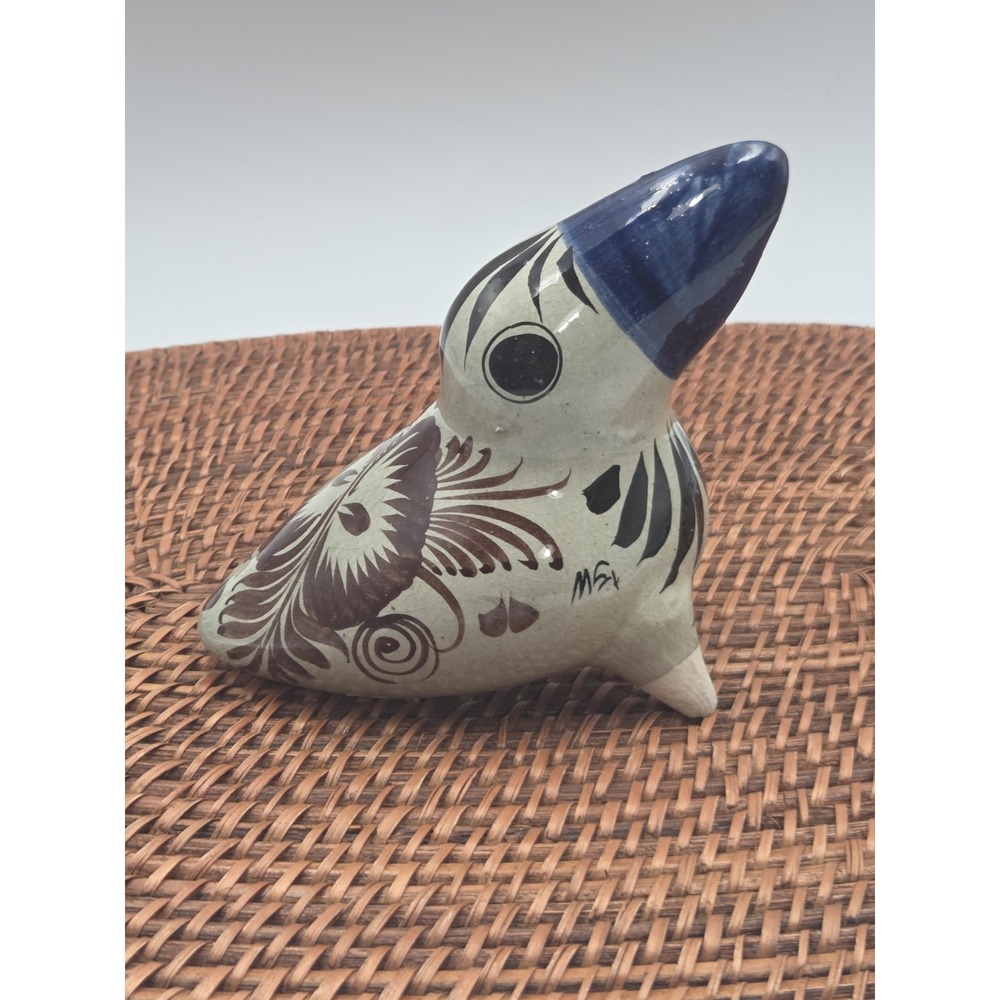 Vintage Tonala Hand Painted Mexican Pottery Toucan Bird Folk Art Figurine Signed